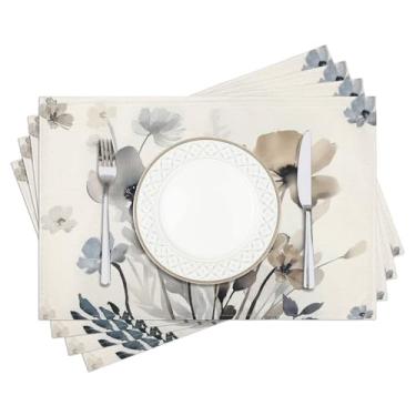 Imagem de Privalace 45,7 x 30,5 cm, conjunto de 4 jogos americanos de linho, folhas florais de linho, laváveis, antiderrapantes, tapetes de mesa de tecido para mesa, cozinha, jantar, festas ao ar livre, marrom