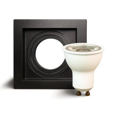 Imagem de Kit Embutido MR16 Quadrado Recuado Preto com Lâmpada Dicróica LED 4,8W 3000K Bivolt (4)