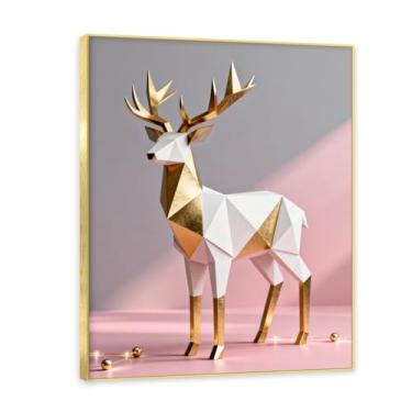 Imagem de NHLDZYH Moldura dourada. Pintura em tela de Natal escandinavo Geometria minimalista Ouro escovado em rosa empoeirado Moderno Imagem de parede festiva. A48. 40 x 50 cm - 15,8 x 19,7 polegadas