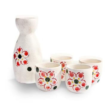 Imagem de BOSILI Conjunto de 5 saquê japonês, 1 pote de saquê e 4 xícaras de saquê tradicional conjunto de servir de cerâmica (th)