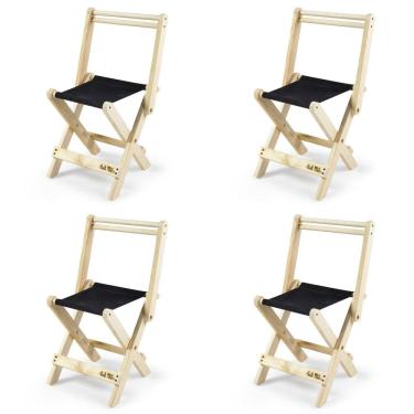 Imagem de Kit 4 Cadeiras Dobráveis de Madeira Maciça Sereno Preto/Bege