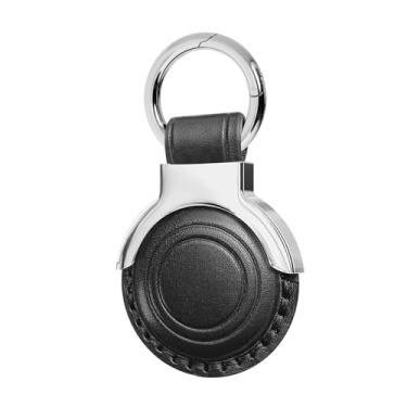 Imagem de Woyinger Pacote completo de couro genuíno para suporte de Airtag projetado para Apple para chaveiros AirTag. Design compacto com chaveiros para maior comodidade e capa protetora para Airtag (preto, 1