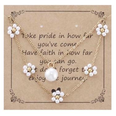 Imagem de Colar de margarida para mulheres, adultos, irmãs, casamento, professores, aniversário, pérola e margarida