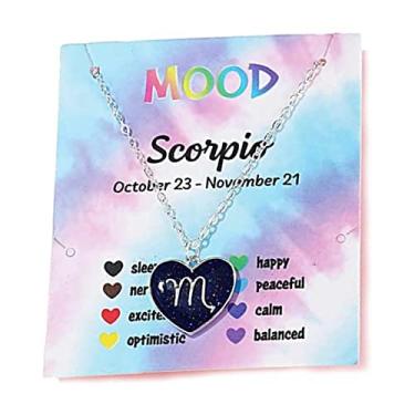 Imagem de Colar com pingente em forma de coração com 12 constelações, corrente ajustável, esmaltada, zodíaco, colar termocrômico para mulheres, meninas, adolescentes, homens, meninos, mudança de cor, horóscopo,