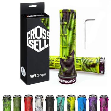 Imagem de CROSSSELL Punhos de guidão de bicicleta amarelo fluorescente de cor dupla - Pegas de bicicleta de travamento único para MTB, mountain bike, downhill, BMX - acessórios de borracha ergonômicos