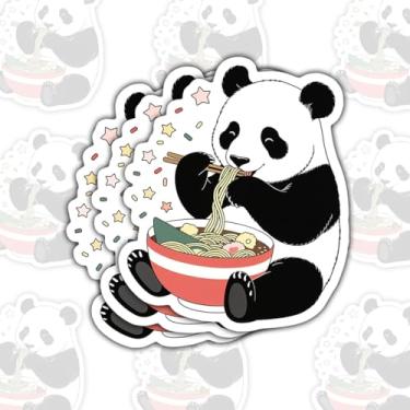 Imagem de 3 adesivos de ramen de panda comendo panda, adesivos de vinil de animais fofos engraçados para laptop, caderno, diário, garrafa de água, tablet, carro, presente para adolescentes, estudantes, crianças