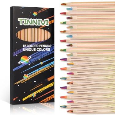 Imagem de TINNIVI Lápis arco-íris para crianças e adultos, pacote com 12 lápis de cor arco-íris para meninas e meninos, lápis de madeira multicoloridos a granel para colorir desenho, esboços, pré-afiados, 12