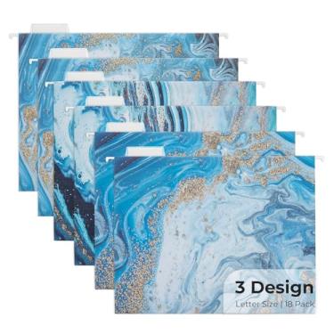 Imagem de Y YOMA Pacote com 18 pastas de arquivo decorativas tamanho carta mármore bonito organizador de pastas de arquivo para arquivo, escritório, casa, com abas ajustáveis de corte 1/5, design de mármore