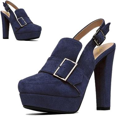 Imagem de SHODENSE Sapato feminino vintage plataforma salto alto grosso sapato redondo fechado plataforma mocassins tornozelo tira bloco salto slingback verão fivela sem costas mocassim senhoras sexy chique