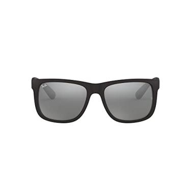 Imagem de Ray-Ban RB4165 622/6G Justin Óculos de sol unissex armação de borracha preta/lente espelhada cinza