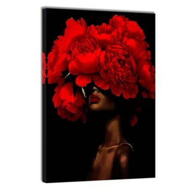 Imagem de DOARTDO Pintura de arte de parede afro-americana com flores na cabeça, imagens pretas e vermelhas, retratos de mulheres negras, impressões em tela, decoração de quarto, decoração de casa emoldurada