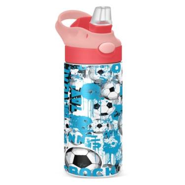 Imagem de Blueangle Garrafa de água de futebol azul de aço inoxidável isolada de 350 ml com tampa de canudo - Garrafa esportiva reutilizável e portátil à prova de vazamento para viagens, ao ar livre #18