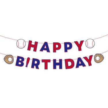 Imagem de Faixa de Feliz Aniversário com Tema Beisebol, Pré-Montada Cartolina Colorida de Dupla Face Beisebol Aniversário Faixa Festa Esportivo Tema Decoração para Esportes Entusiastas Festa Artigos