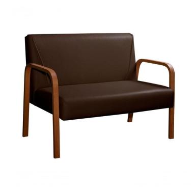 Imagem de Poltrona Namoradeira Anita Decorativa Braço Madeira Moderna Corino Marrom 360