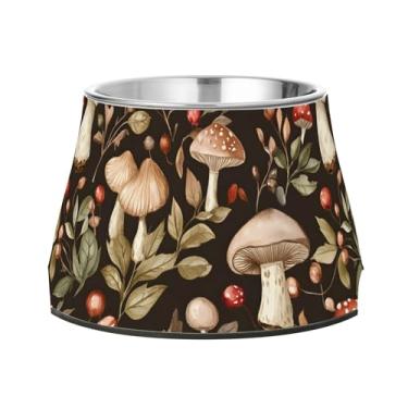 Imagem de SEHANY Tigelas para cães de ervas e cogumelos antiderrapante de aço inoxidável com fundo de borracha para evitar tombamento, tigelas elevadas para comida e água quadriculadas para cães e gatos