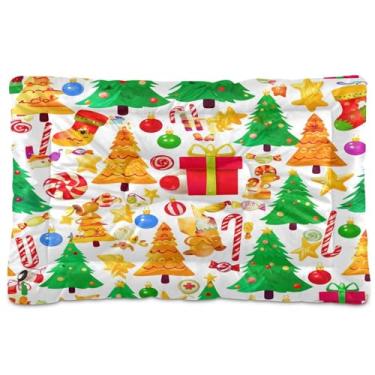 Imagem de SEHANY Cama de árvore de Natal em aquarela para cães e gatos com fundo antiderrapante, caixa de canil, colchão macio para animais de estimação, lavável para cães pequenos, médios e grandes, gatos, 61