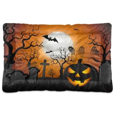 Imagem de SEHANY Cama de Halloween Pumpkins para cães e gatos com fundo antiderrapante, caixa de canil, colchão macio para animais de estimação, lavável para cães pequenos, médios e grandes, gatos, 91 x 61 cm