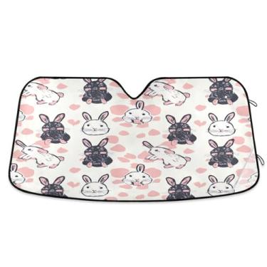 Imagem de ATTX Para-brisa de carro com padrão de coelho rosa 139.7 cm x 70.1 cm escudo solar universal com proteção UV, persiana de janela frontal automática dobrável para caminhões Sedans SUVs #703