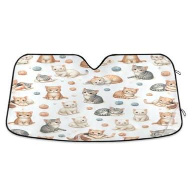 Imagem de ATTX Protetor solar universal para para-brisas de carro Cat 134.6 cm x 59.7 cm com proteção UV, persiana de janela frontal automática dobrável para caminhões Sedans SUVs #638