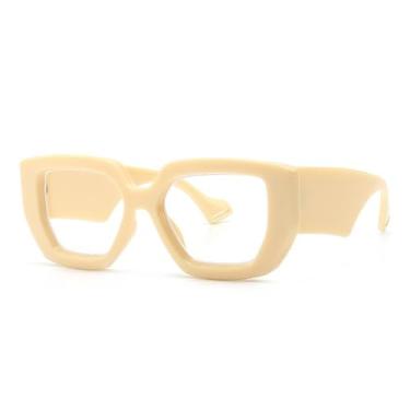 Imagem de Óculos de grau femininos quadrados da moda com lentes transparentes, armação de óculos masculina com proteção UV400, bege.