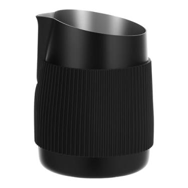 Imagem de Jarra de leite de aço inoxidável 304 sem alça de 420 ml com capa de silicone para vaporizador de leite para cappuccino latte art preto (preto, 1)