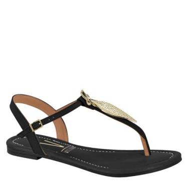 Imagem de Sandália Rasteira Pedrarias Casual Feminina Vizzano 6371374, Preto, 36