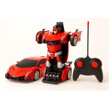 Imagem de Carro Robô Transformável de Controle Remoto, 3 Funções com Som, Escala 1:18, Plástico, Cores Vermelho/Laranja/Cinza/Amarelo, Transformação Automática, para Crianças 3+ (vermelho)