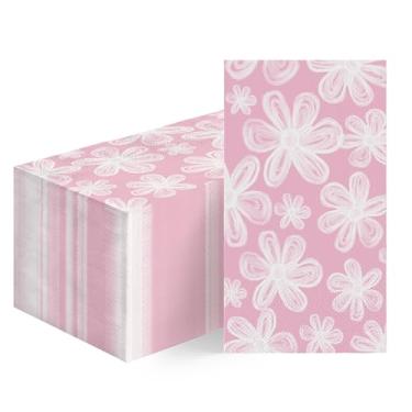 Imagem de Horaldaily 50 guardanapos decorativos de papel descartável primavera verão convidado rosa, flores toalha de mão para festa, almoço, jantar, cozinha, decoração de banheiro