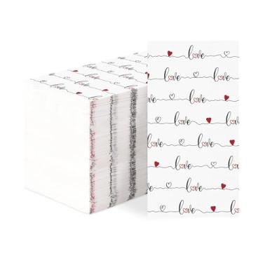 Imagem de 100 guardanapos de papel para dia dos namorados, 3 camadas, amor, coração, descartáveis, toalhas de mão absorventes de corações vermelhos guardanapos para convidados para dia dos namorados, casamento