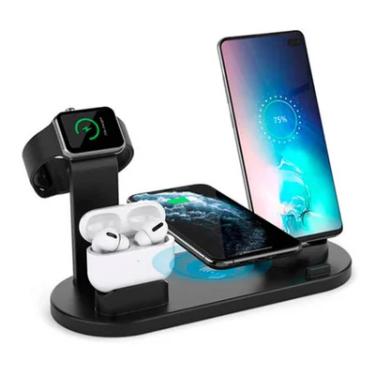 Imagem de Carregador Dock Station, 4 Em 1 Hars Para Iphone, Airpods, Smartwatch, Smartphone - Preta