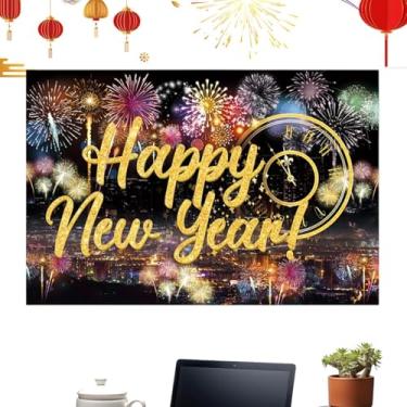 Imagem de Decorações de Ano Novo 2026 | Letreiro Grande em Tecido - Placa de Fundo Feliz Ano Novo 2026,para Casa Sala de Estar Jardim Escritório Cabana e Cabine Fotográfica