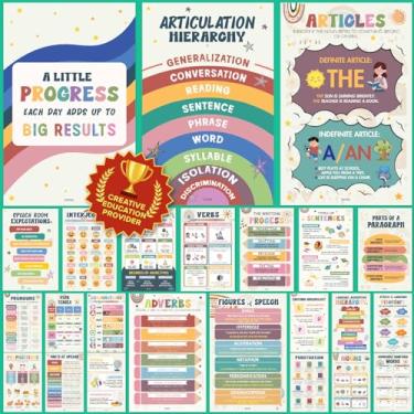 Imagem de EXCOOL CLUB Boho Parts Of Speech pôsteres para decoração de sala de aula - 24 pôsteres de gramática inglesa para o ensino fundamental, pôster Ela para sala de aula do ensino médio, suprimentos para