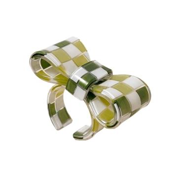 Imagem de xuzhiyuan Anel de declaração de arco xadrez colorido anel aberto de acrílico para mulheres joias modernas e modernas presente, Resina, Sem pedra preciosa