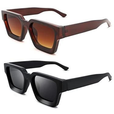 Imagem de Braylenz Óculos de sol quadrados retrô modernos para homens e mulheres, armação grossa e legal, retangular, preto, óculos escuros coloridos, Bz9402k