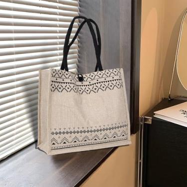 Imagem de Sacola de lona cáqui casual shopper com alças espaçosa compartimento principal tecido resistente para uso diário compras praia e trabalho essenciais 35 x 30 cm