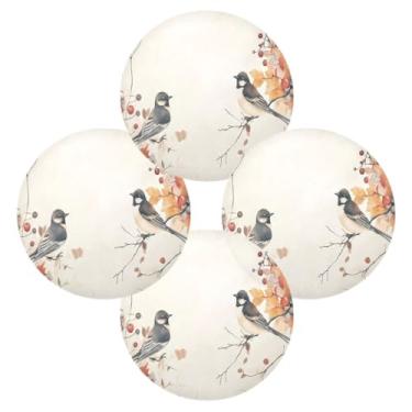 Imagem de Wassud Jogo americano conjunto de 4 tapetes de mesa redondos de outono florais com pássaros para cozinha e jantar, lavável, resistente ao calor, decoração de mesa 39 cm