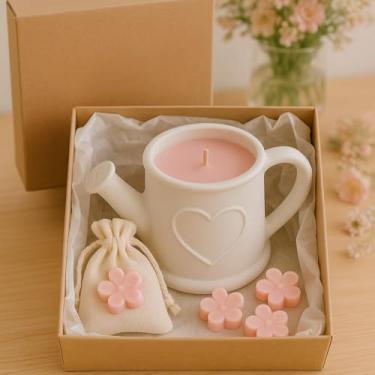 Imagem de Vela perfumada regador + conjunto de velas perfumadas florais Velas perfumadas Velas decorativas Mini girassol lembrança (Kit Rosa Wax Melts Flores,3 Kits)