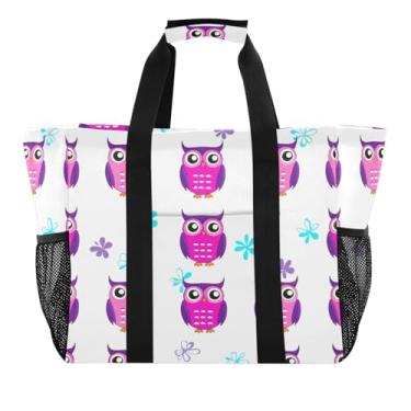 Imagem de Wassud Cute Owls Sacolas de mercearia reutilizáveis grande bolsa organizadora de lona impermeável para praia, piquenique, lavanderia, viagem
