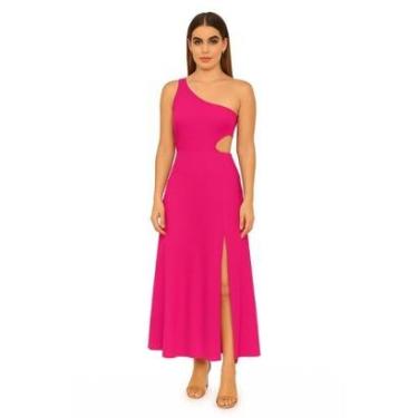 Imagem de Vestido Longo FMF Rosa Assimétrico com Fenda e Recorte Lateral Elegância Moderna-Feminino