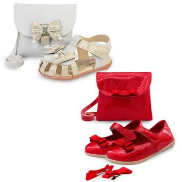 Imagem de Kit 2 Pares Sandália E Sapatilha infantil Menina Bebê Festa Bolsinha P
