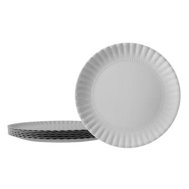 Imagem de TP Conjunto de 6 pratos de jantar de melamina de 26,7 cm, prato leve de salada redondo para 6, pratos de sobremesa para ambientes internos e externos, cinza