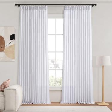 Imagem de Cortinas plissadas brancas de 2,4 m de comprimento para sala de estar, plissadas semitransparentes, cortinas de 2,4 m, mistura de linho, boêmio, memória, formato treinado, piso, branco, 2 painéis, 2