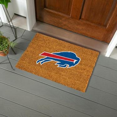 Imagem de Team Sports America Capacho NFL Buffalo Bills de coco natural | Logotipo oficial do time colorido | 71 x 40 cm | Antiderrapante | Tapetes de boas-vindas para porta da frente | Decoração de casa para