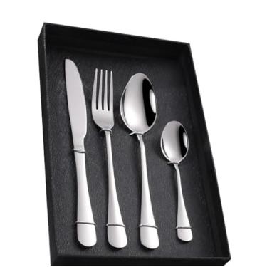 Imagem de Conjunto de talheres de aço inoxidável de 4 peças | Talheres modernos para lava-louças e à prova de ferrugem para uso diário | Combo de faca, garfo, colher e colher de chá