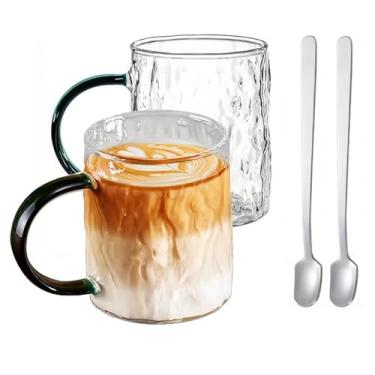 Imagem de Jmtgamtgwj Conjunto de 2 canecas de café de vidro de 290 ml, conjunto de 2 copos para beber, caneca de café transparente com alças para expresso, cappuccino, latte, americano, saquinho de chá, bebidas