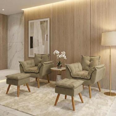 Imagem de Kit 2 Poltronas Decorativa e 2 Puffs Para Sala Recepção Manicure Consu