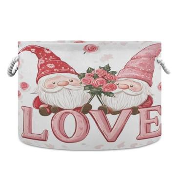 Imagem de JUZIHAI Cesta de armazenamento dobrável de gnomo para o dia dos namorados, cesto de roupa suja para bebê, cobertor com alças de corda de algodão, caixa organizadora de armário dobrável para quarto