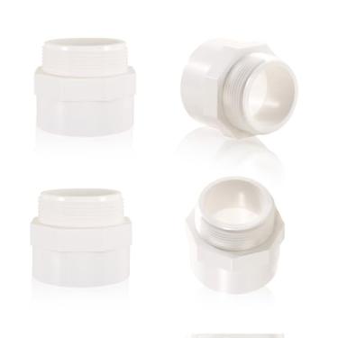 Imagem de QruiLanTu 4 peças Adaptador de acoplamento de tubo de PVC bidirecional branco de 2 vias, bico sextavado, conectores adaptadores de acoplamento de rosca macho NPT para soquete de tubo de PVC de 1 1/2
