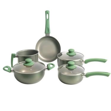 Imagem de Jogo De Panelas 5 Peças De Indução Cerâmica Antiaderente Vapor Fogão -