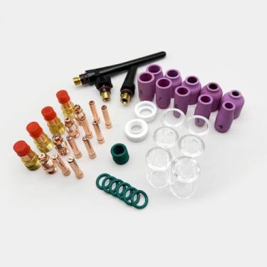 Imagem de Kit de consumíveis de tocha de soldagem TIG de 49 peças, lente de gás resistente #12, copo de vidro à prova de calor, bocal de alumina, corpo de pinças para acessórios de soldagem WP-17/18/26